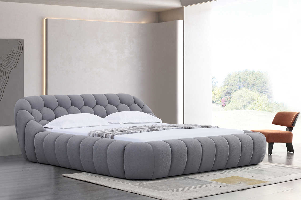 Bubbles Gray Upholstered Platform Queen Bed - Image 1