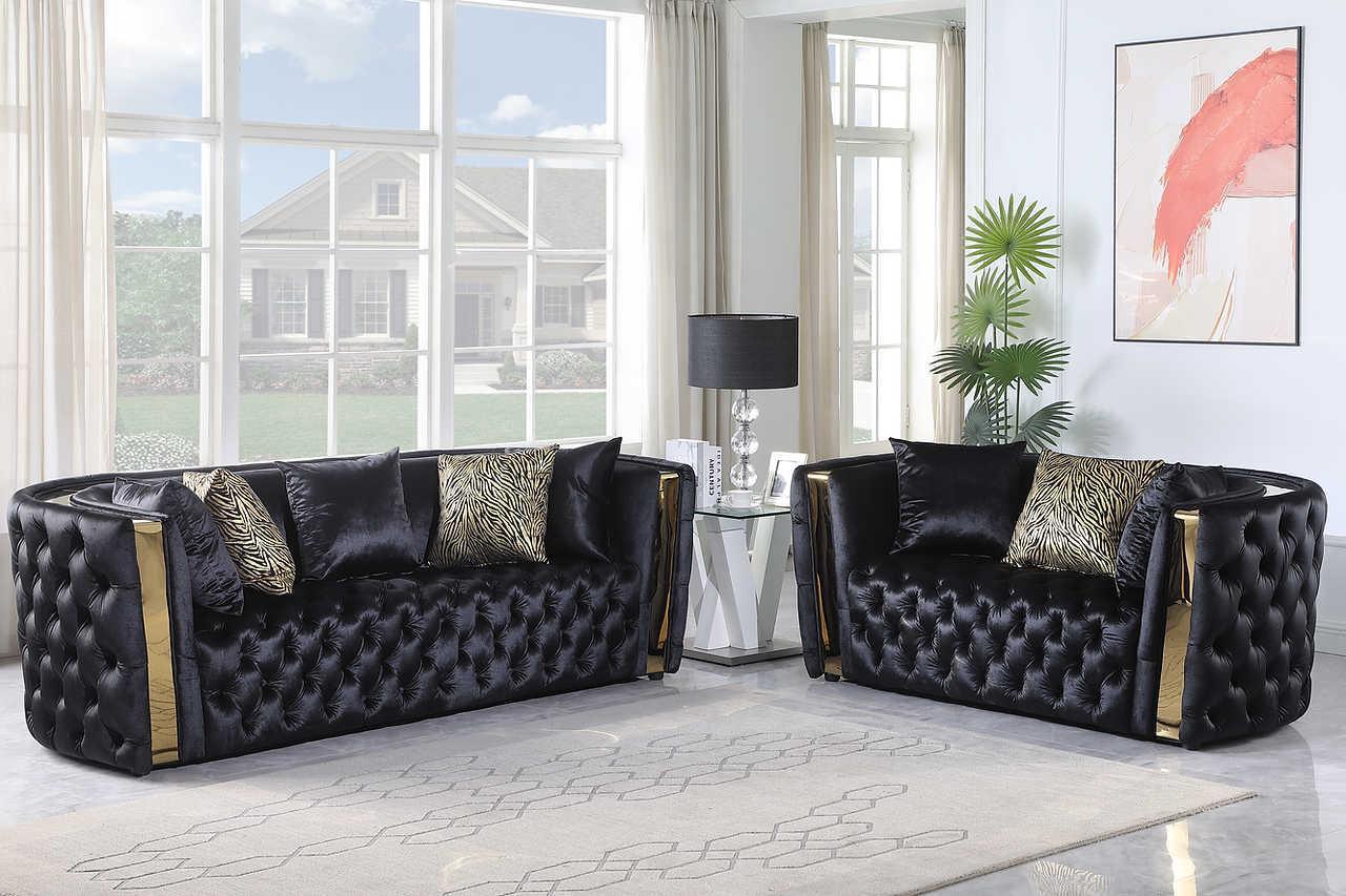 Roka Black Tufted Reclining Living Room Set - Image 2