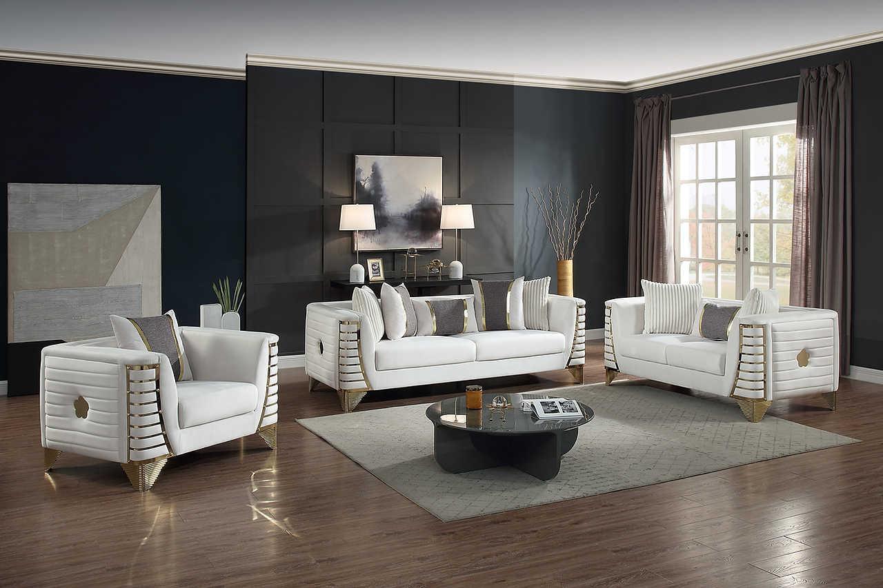 Donovan Cream Velvet Living Room Set - Image 1