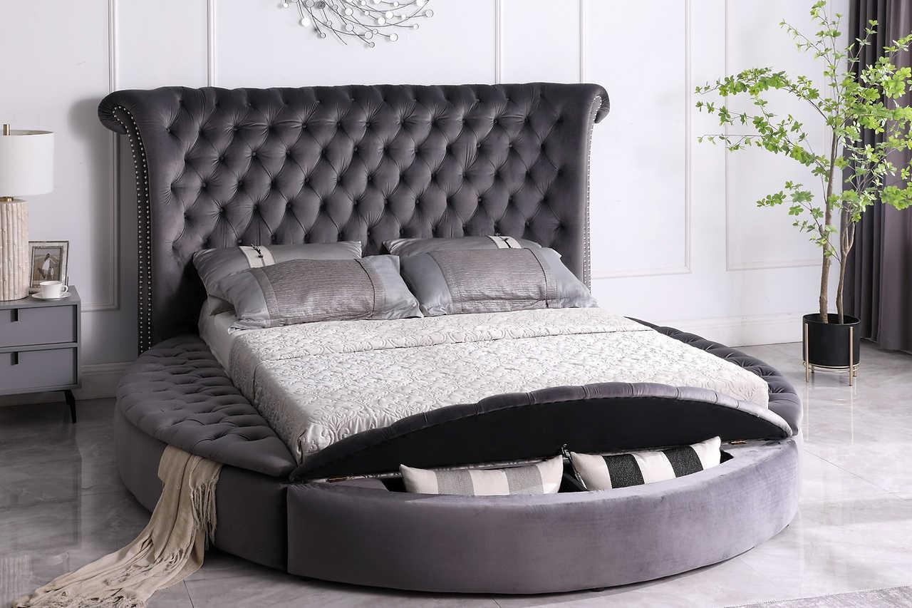 Lux Gray Velvet Upholstered Tufted Storage King Bed - Image 1