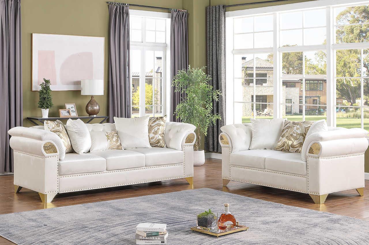 Emma Cream Velvet Living Room Set - Image 2
