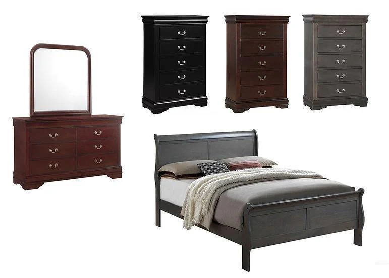Louis Phillipe Cherry, Black, Gray Queen Bed - Image 1