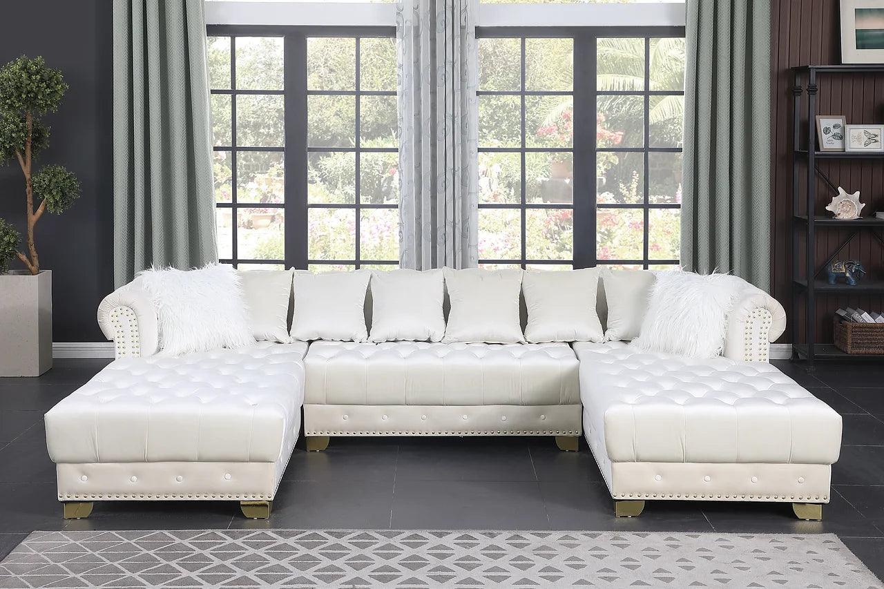 Jordan II Cream Velvet Tufted Sectional - Image 2
