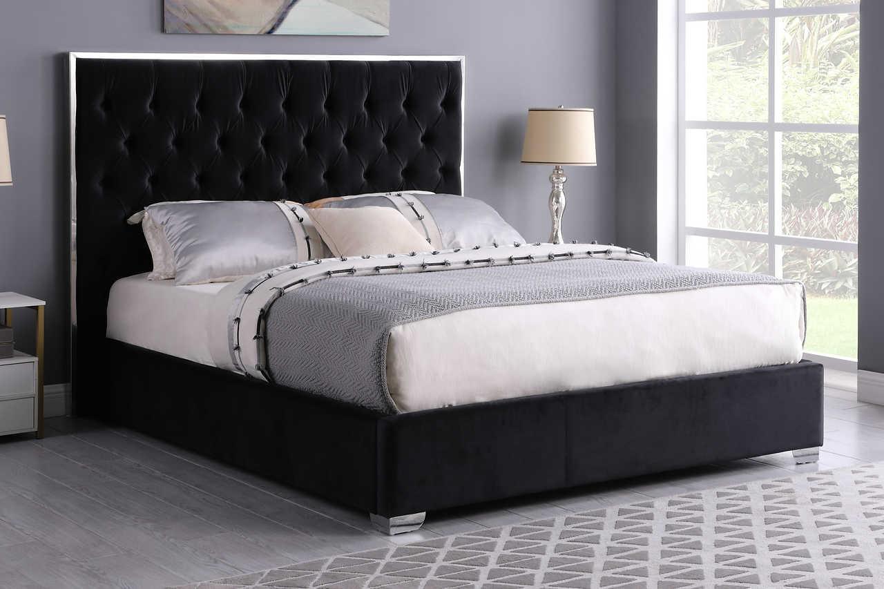 Rose Black Upholstered Tufted Platform Queen Bed - Image 1