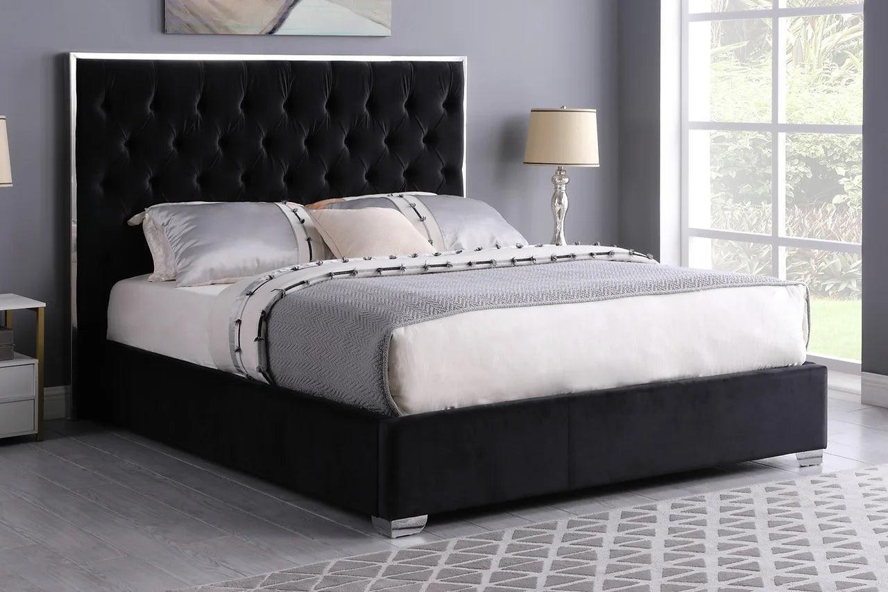 Rose Black Upholstered Platform King Bed - Image 1