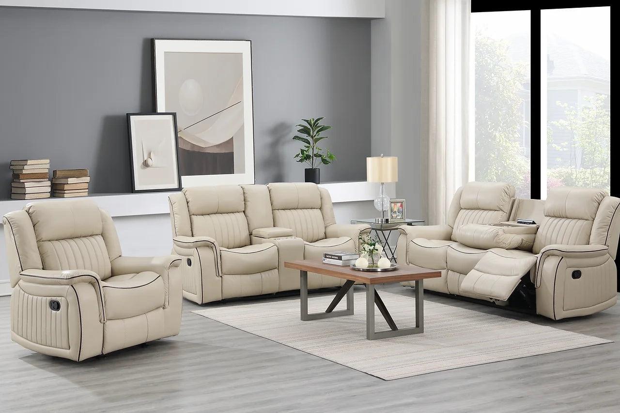 Lavon Cream Faux Leather Reclining Set - Image 1