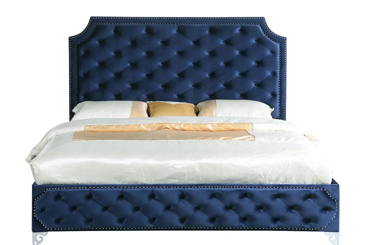Leilah Blue Velvet Upholstered Tufted Platform King Bed - Image 3