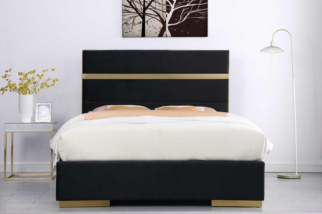 Cartier Black Gold Velvet Upholstered Platform Queen Bed - Image 3