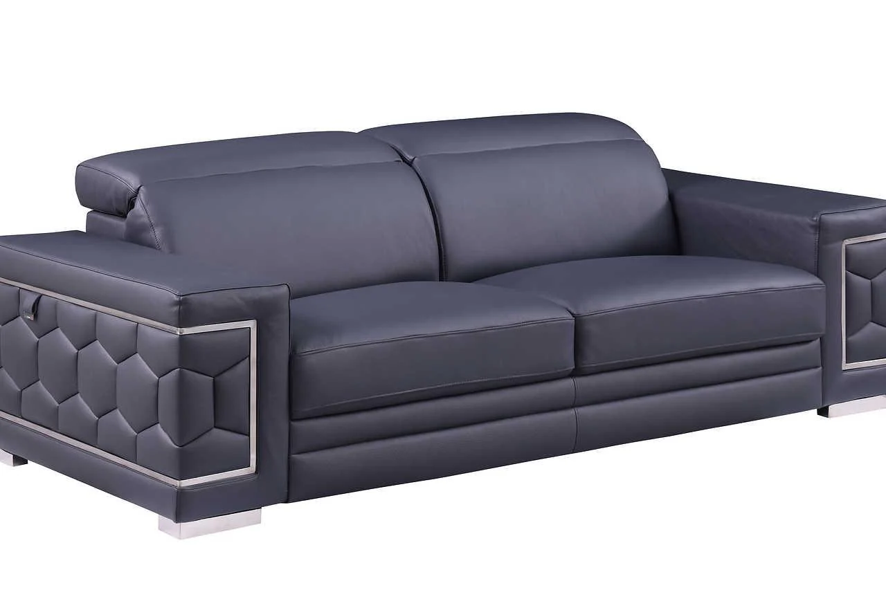 Favo Dark Navy Leather Living Room Set - Image 3