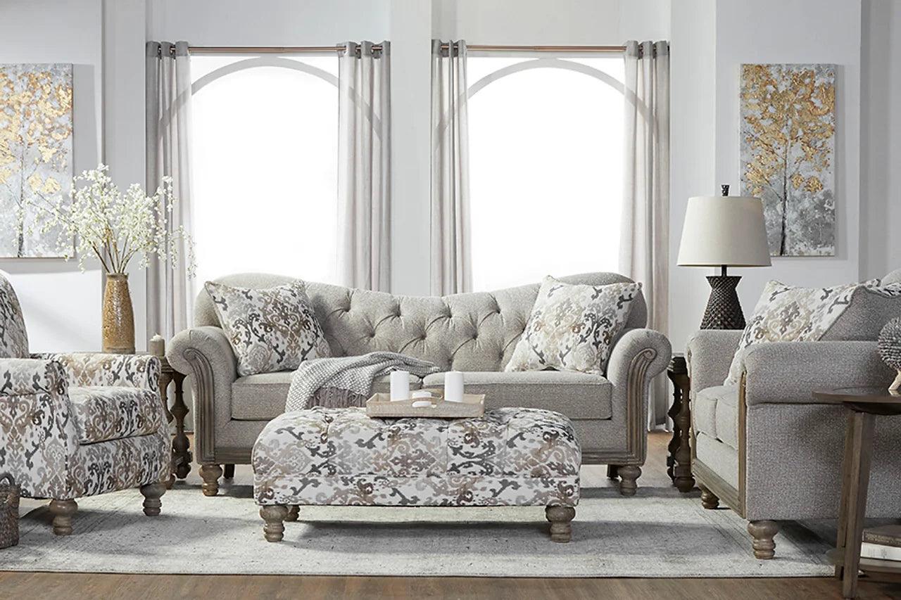 Sandstone Oyster Beige Fabric Tufted Sofa - Image 2