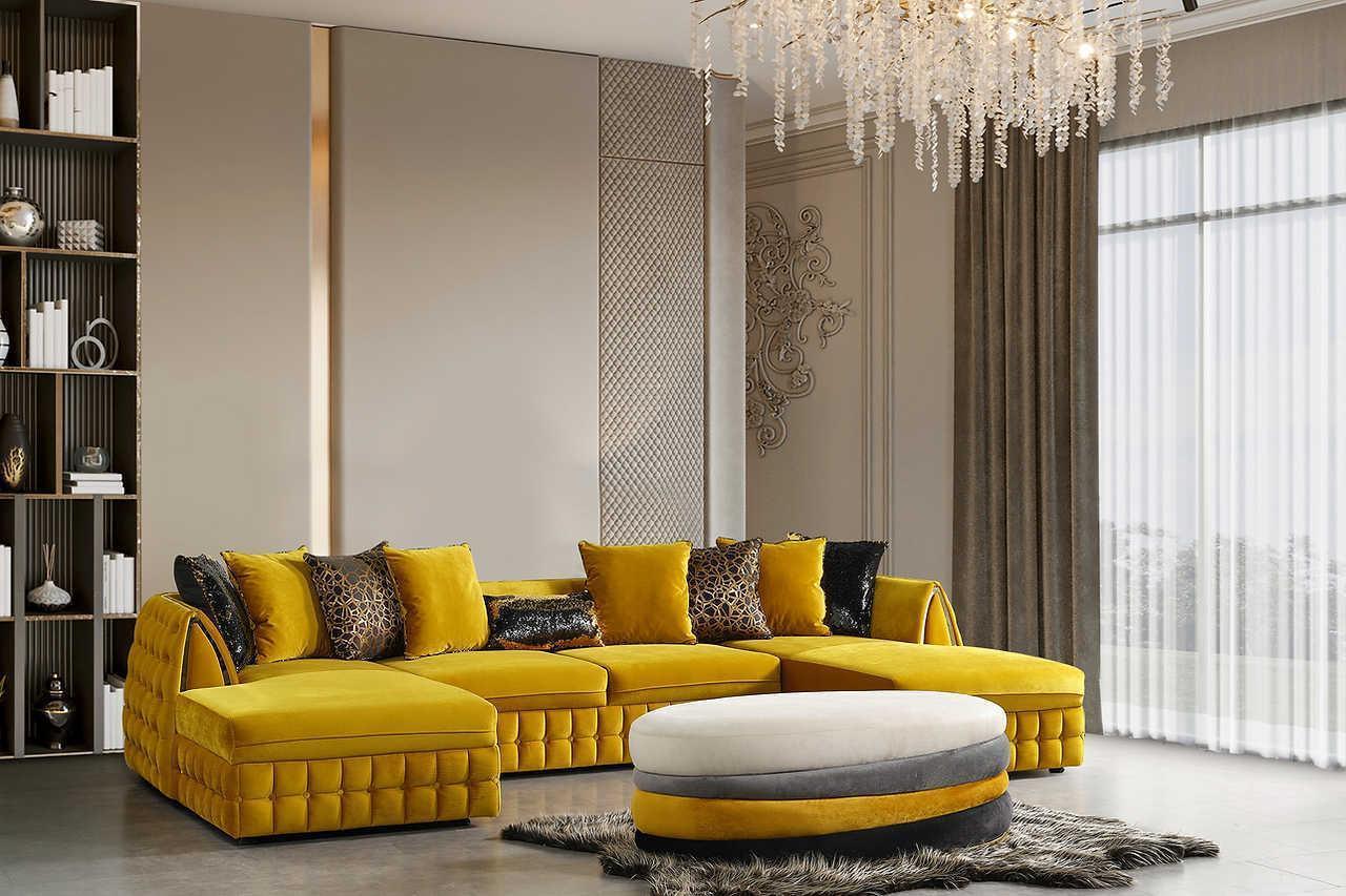 Sicilya Mustard Velvet Sectional - Image 1