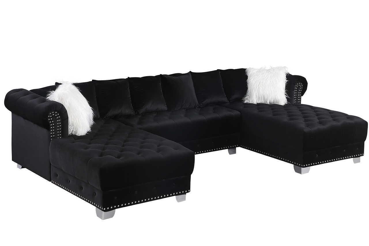 Jordan II Black Velvet Tufted Sectional - Image 3