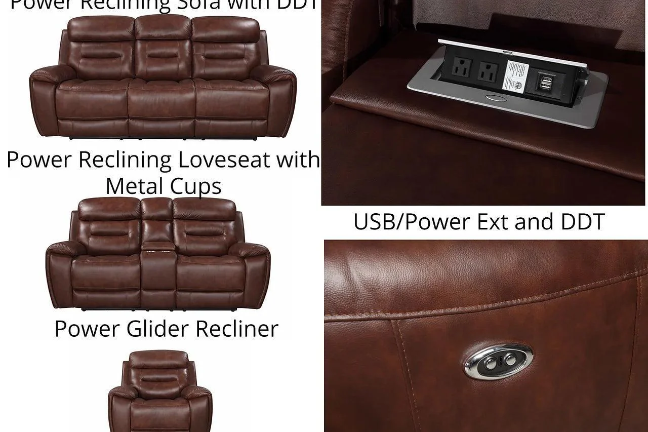 Rosewood Brown Faux Leather 3-Piece Power Reclining Set - Image 3