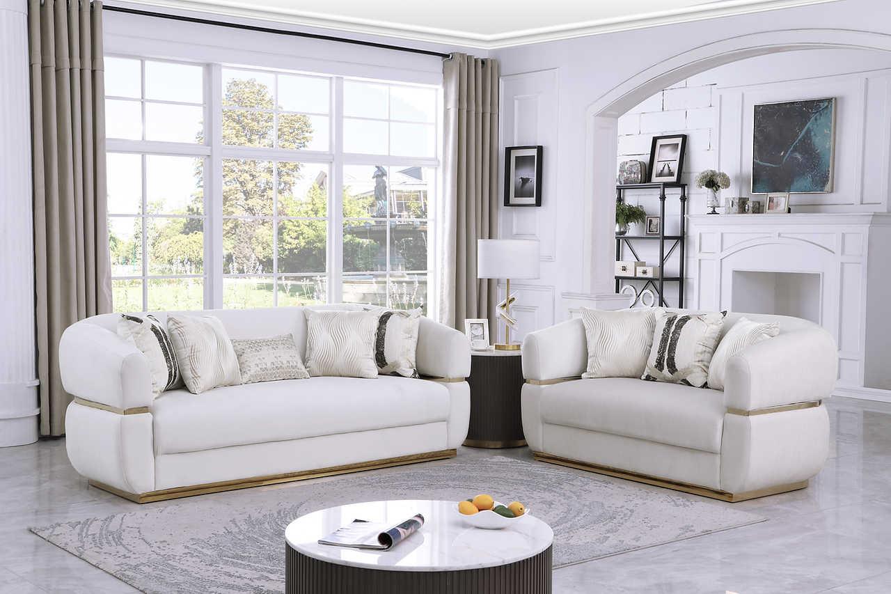 Carmela Cream Velvet Living Room Set - Image 2