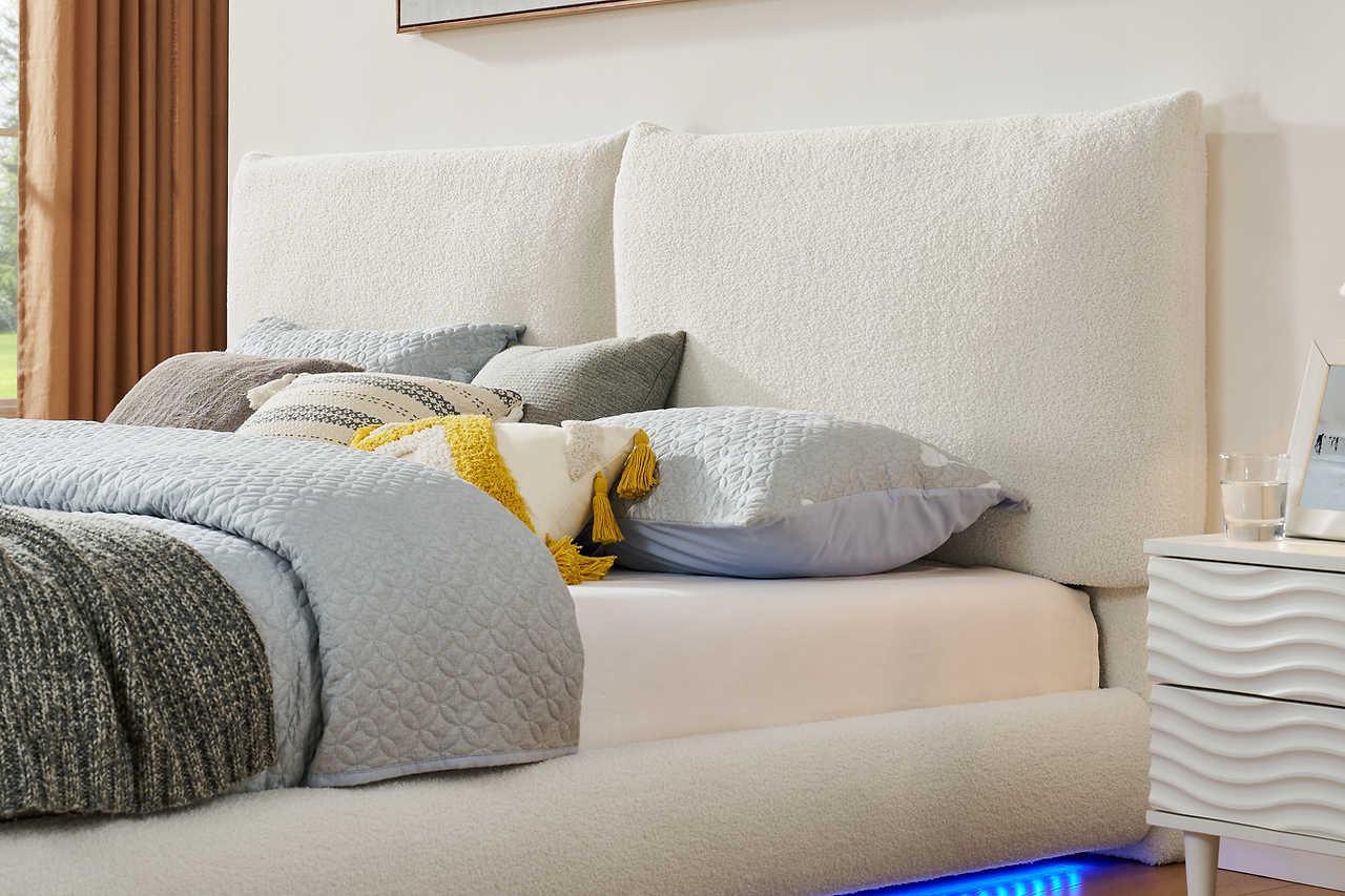 Zima White LED Upholstered Platform King Bed - Image 3
