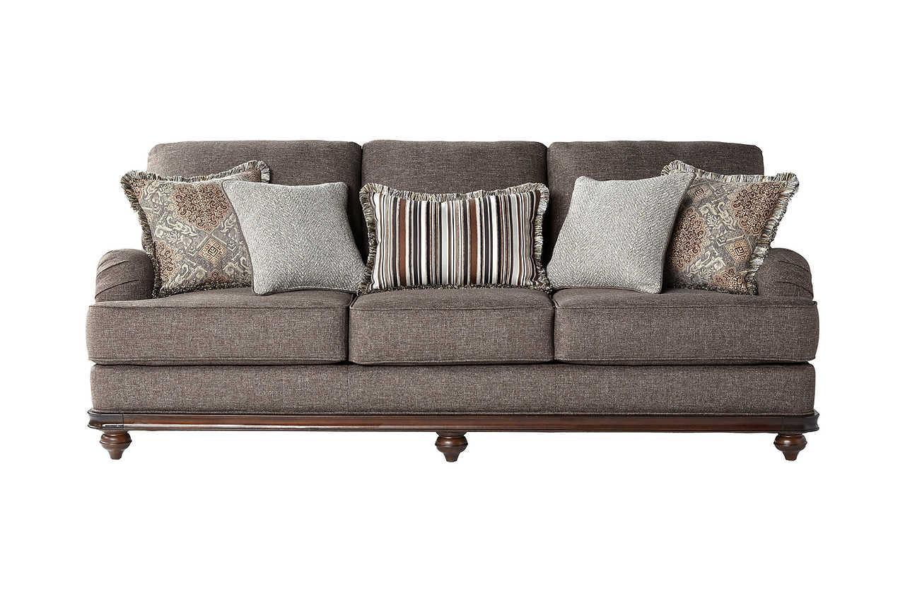 Driftwood Brown Gray Trim Fabric Upholstered Sofa - Image 1