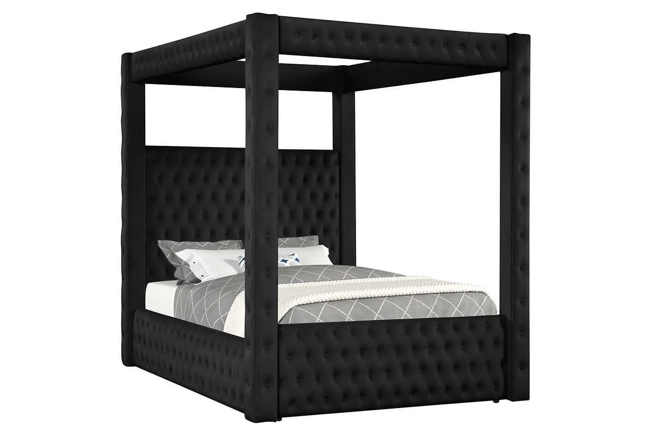Mansion Black Upholstered Tufted Canopy Platform King Bed - Image 3