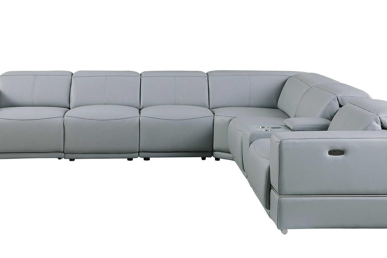 Franco Light Blue 6-Piece 2 Power Reclining Sectional - Image 3