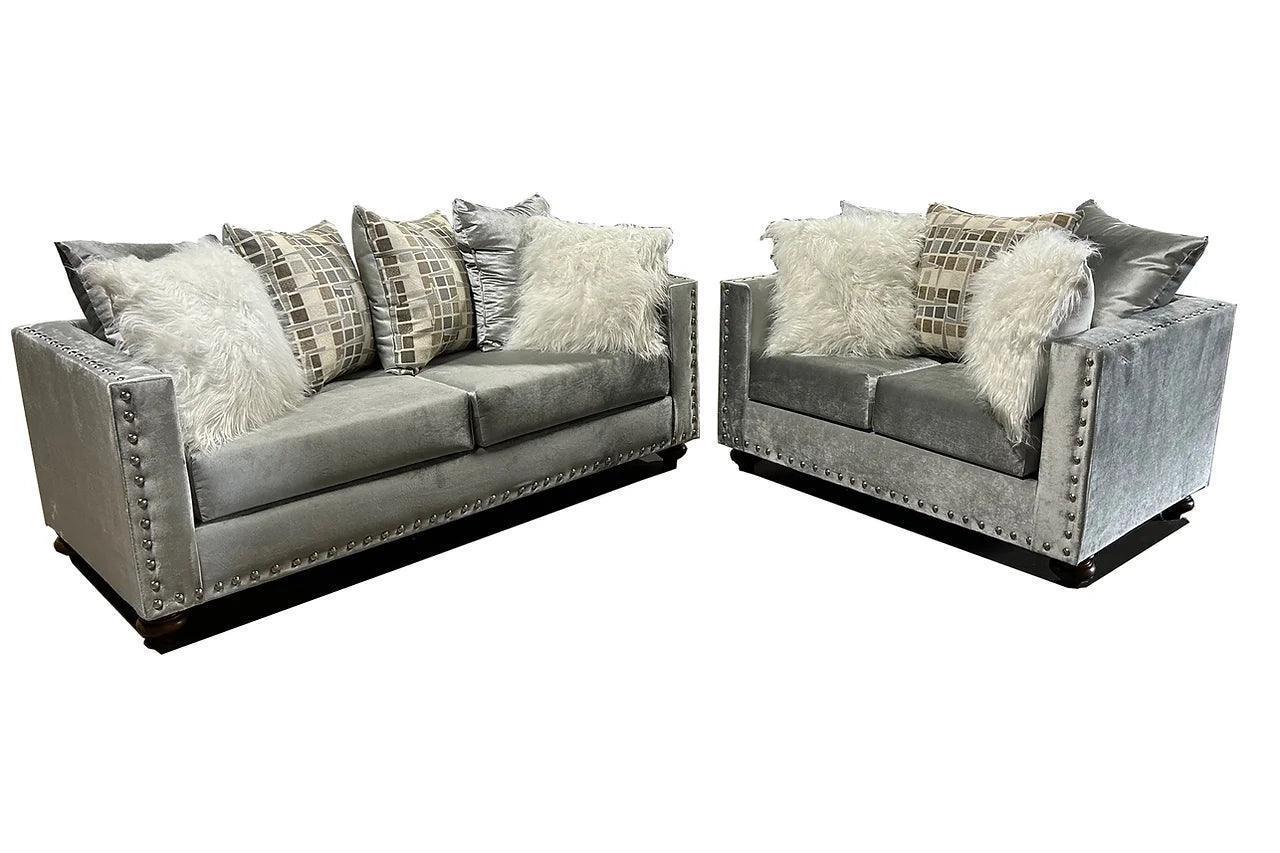 Zander Silver Velvet 2-Piece Living Room Set - Image 2