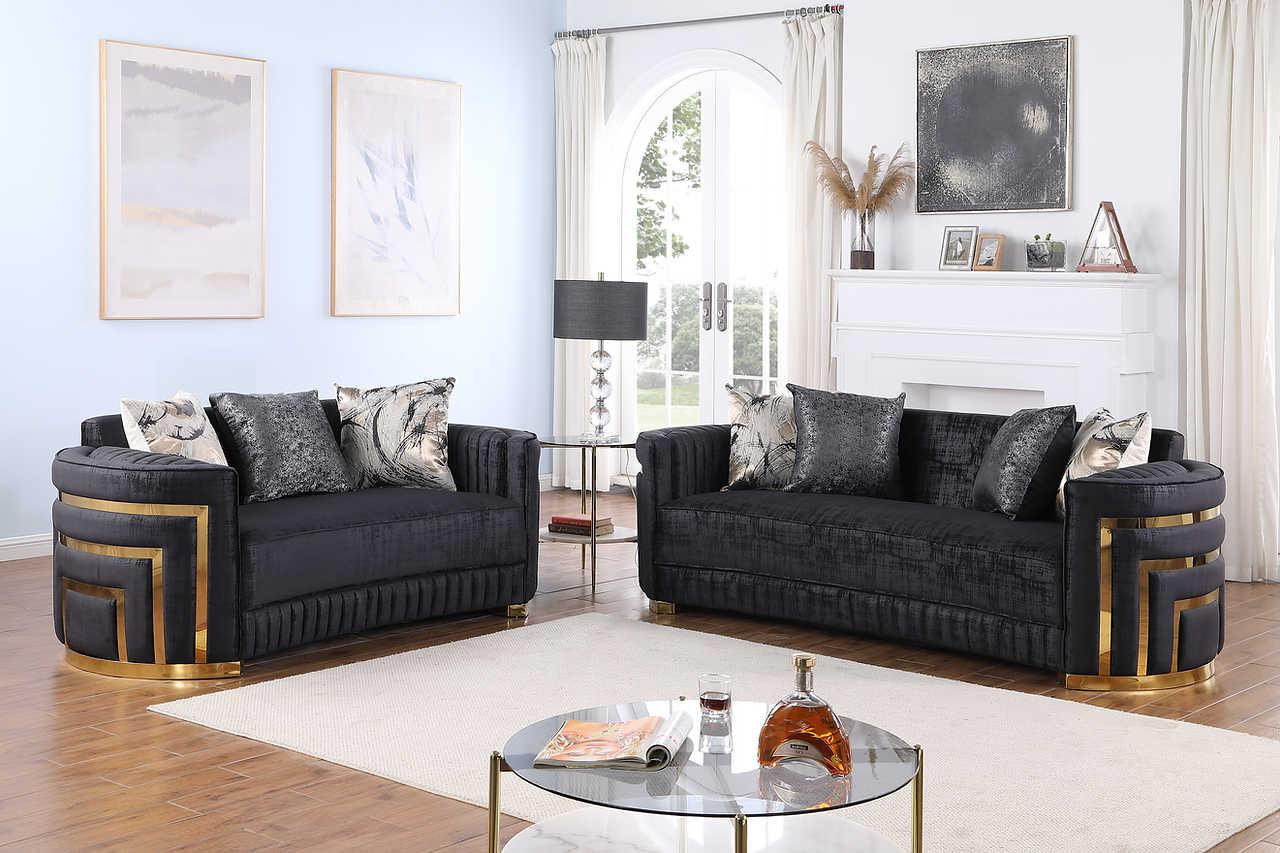 Minerva Black Velvet Living Room Set - Image 2