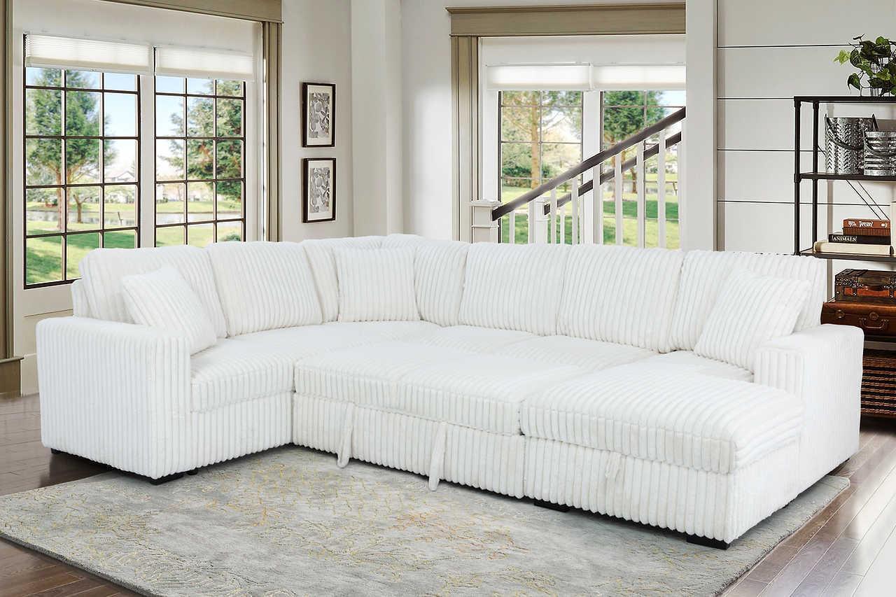 Raha Beige Soft Fabric Storage Sectional with Pull Out Bed - Image 2