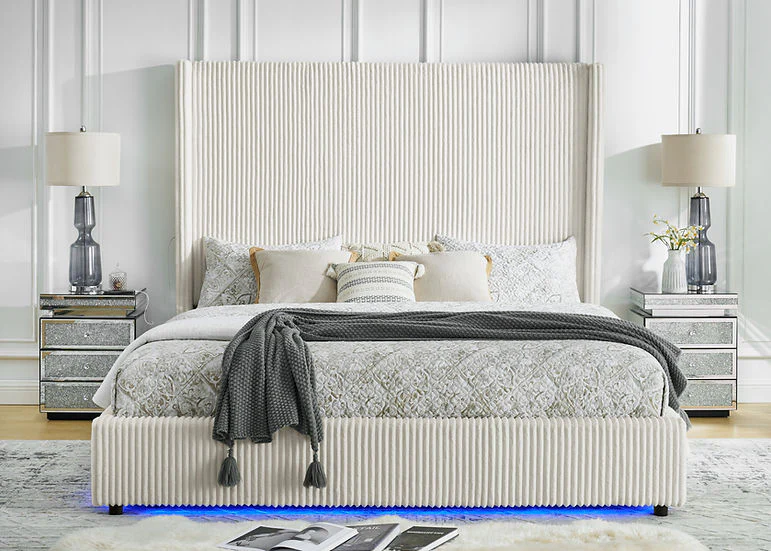 Belinda White Upholstered Panel King Bed - Image 1