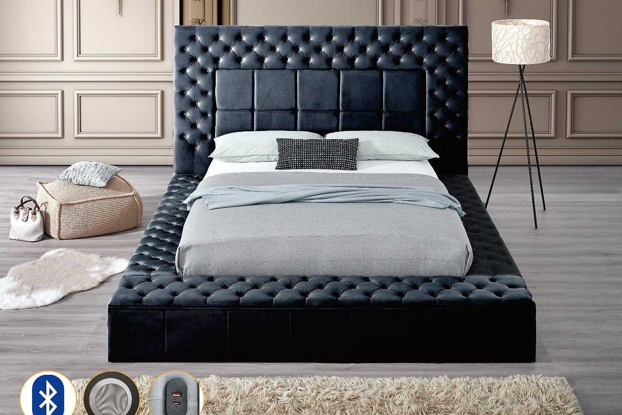 Emerald Black Upholstered Tufted Power Storage King Bed - Image 1