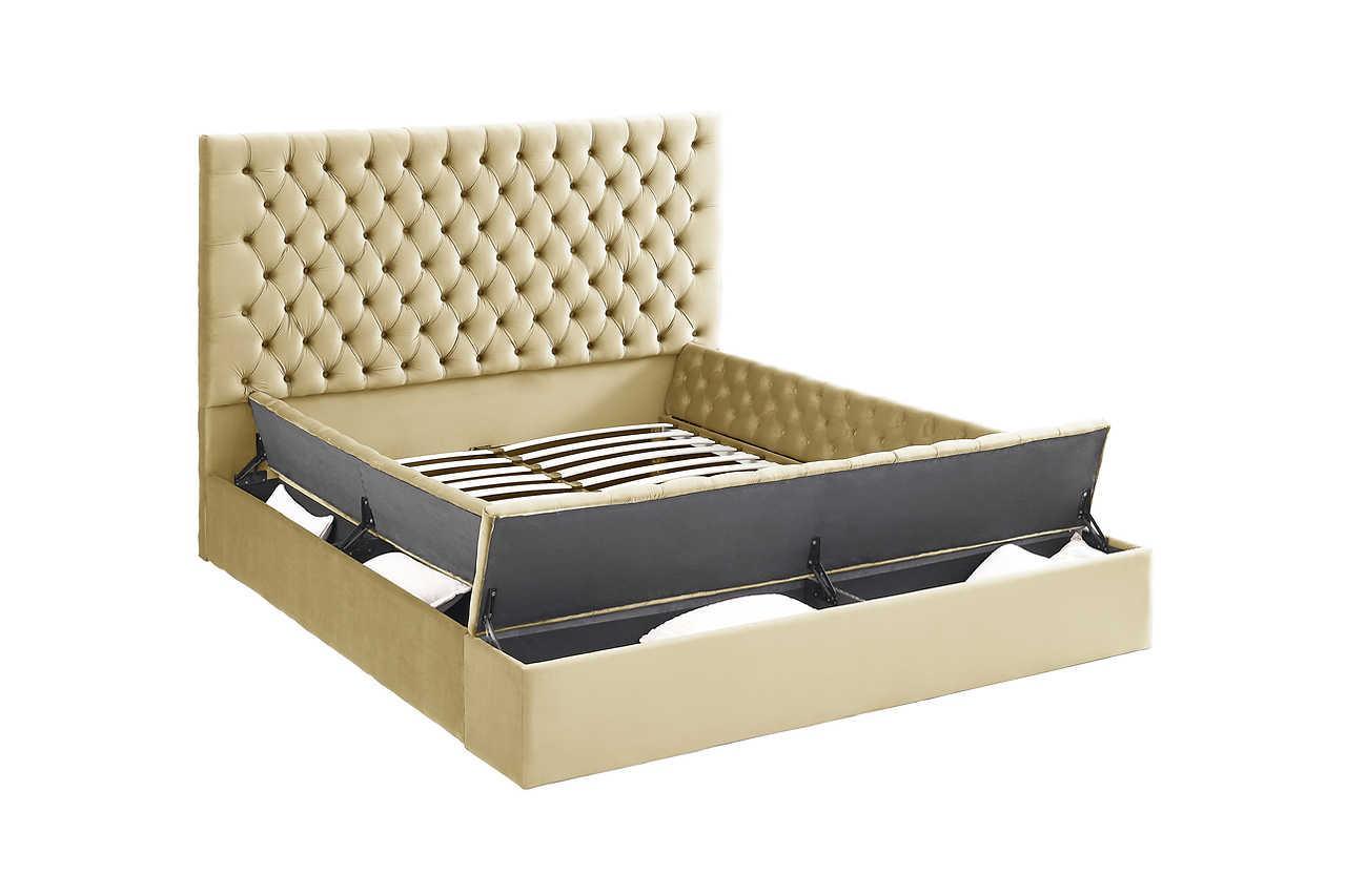 Cataline Dark Beige Velvet Upholstered Tufted Storage Platform Queen Bed - Image 2