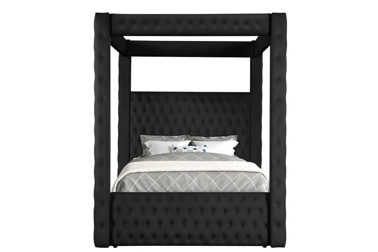 Mansion Black Upholstered Tufted Canopy Platform King Bed - Image 2
