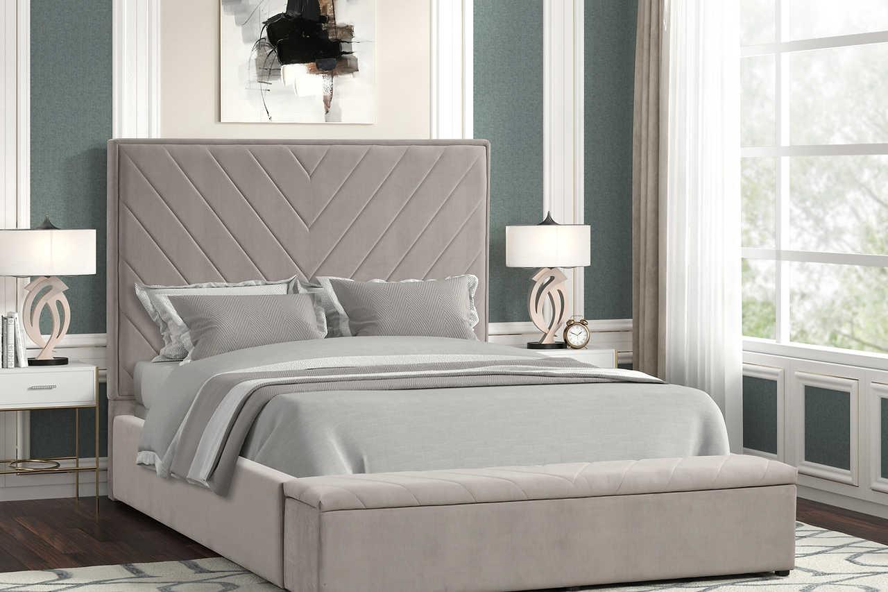 Mio Gray Velvet Panel Queen Bed - Image 1