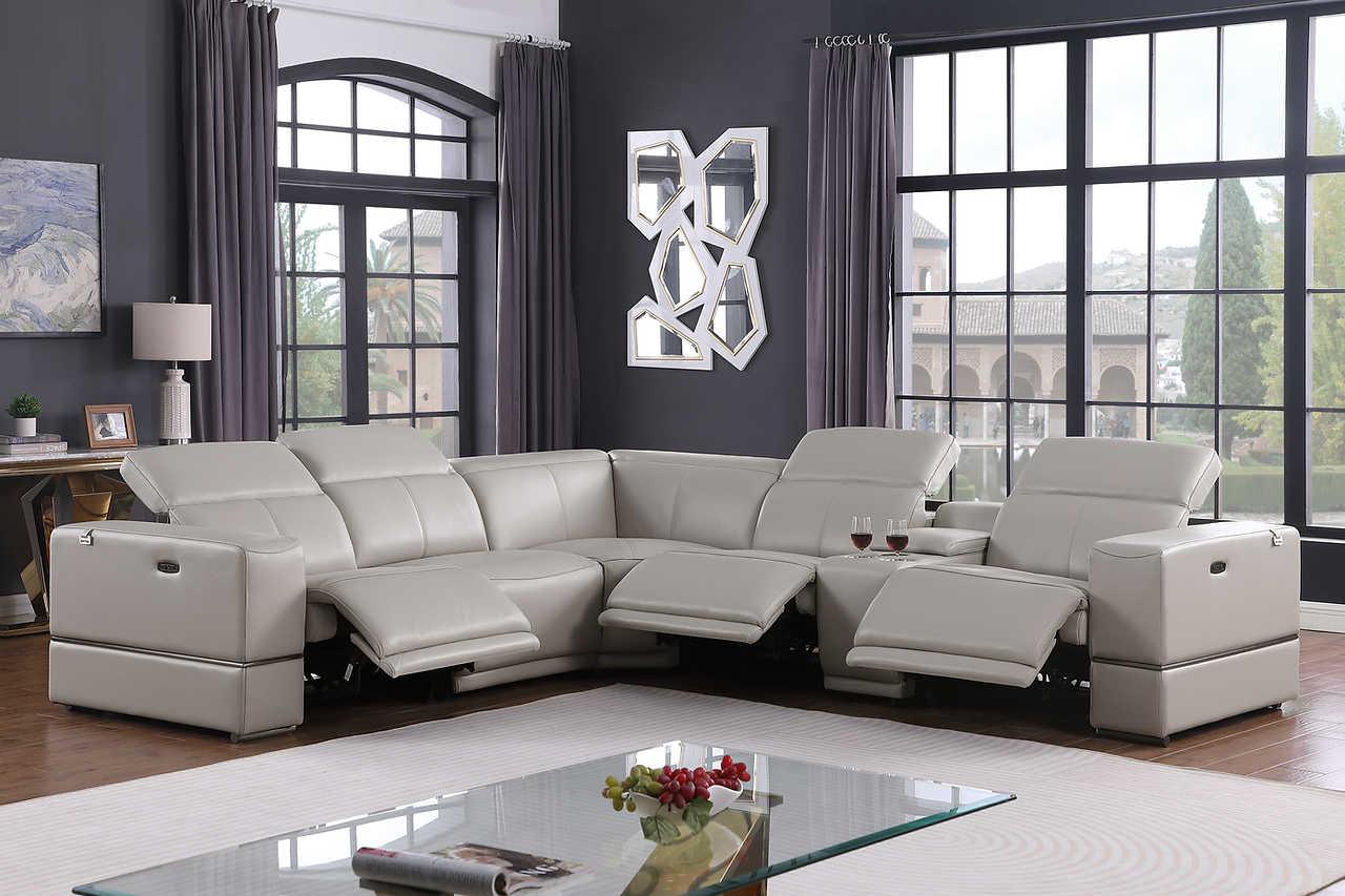 Franco Light Gray 6-Piece 3 Power Reclining Sectional - Image 1