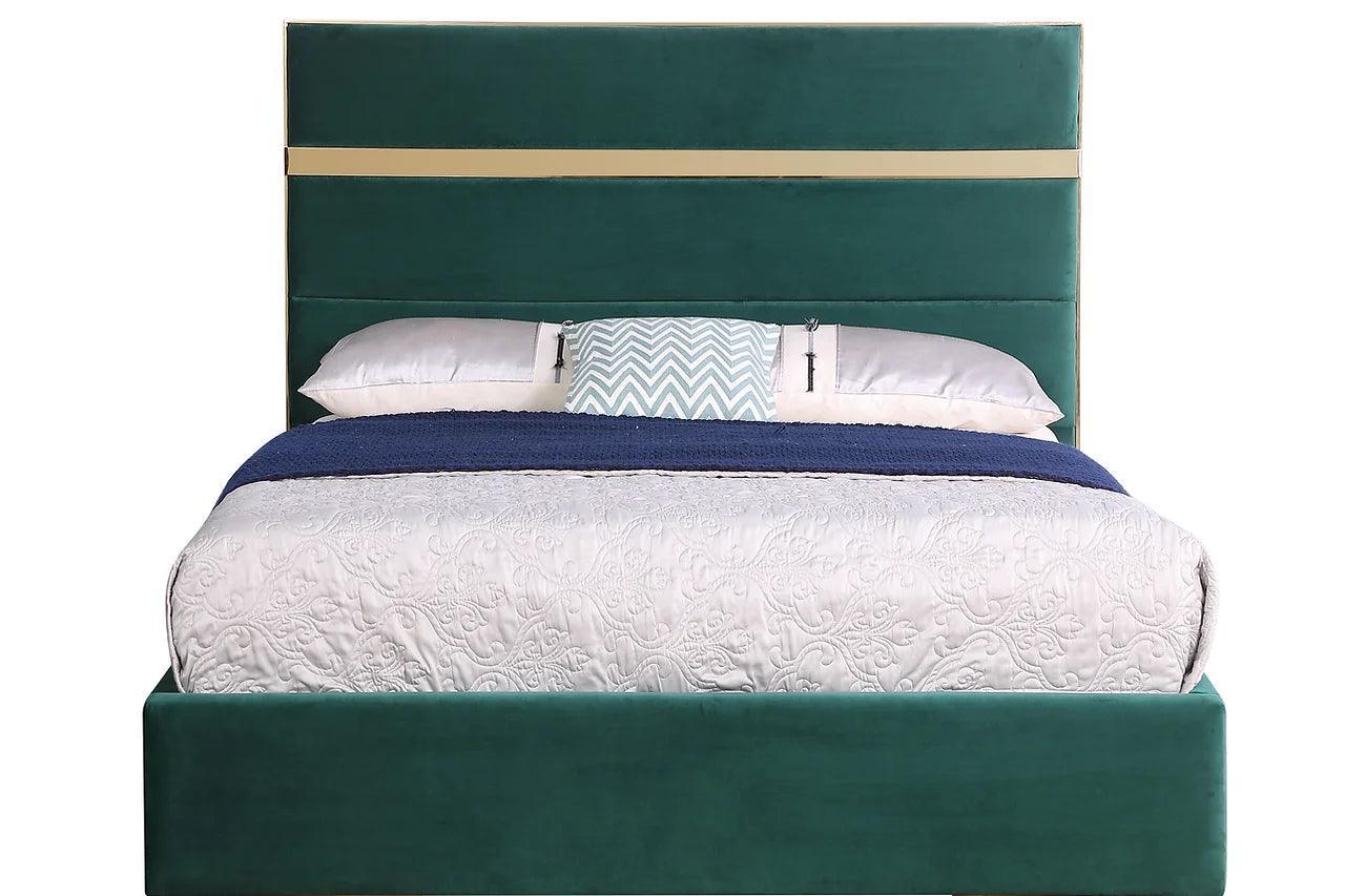 Cartier Green Gold Velvet Upholstered Platform Queen Bed - Image 2