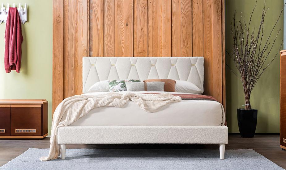 Kiran Cream Upholstered Platform Queen Bed - Image 1