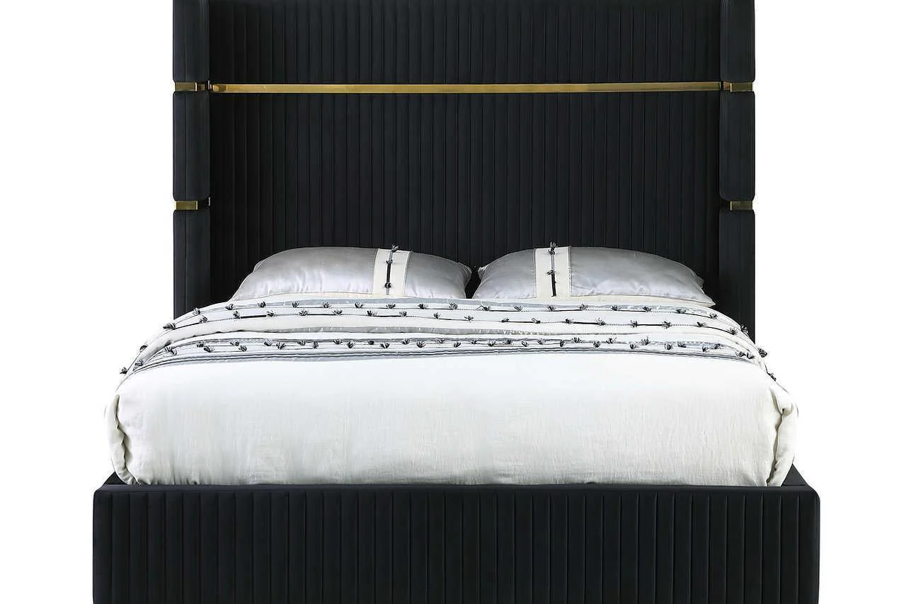 Aspen Black Velvet Upholstered Platform King Bed - Image 2