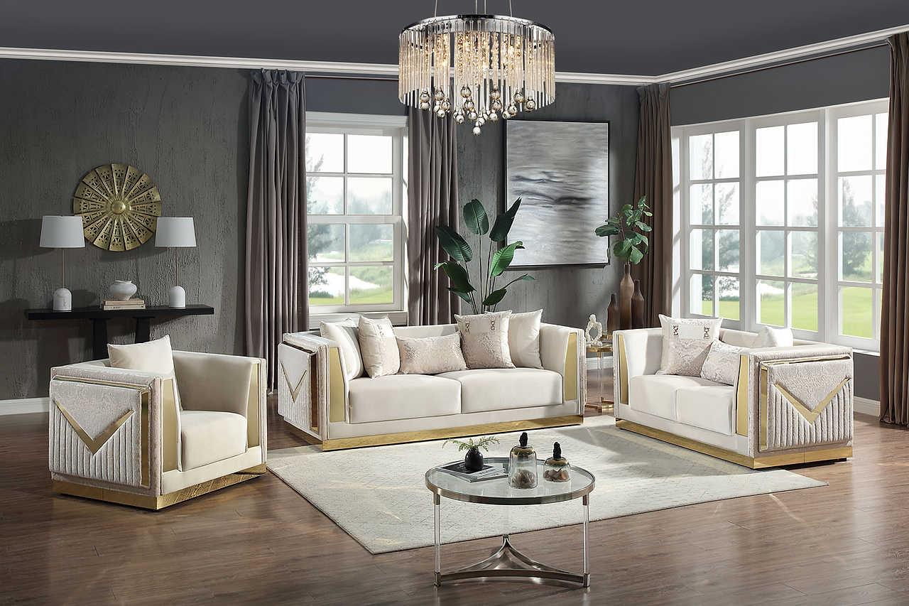 Monaco Cream Velvet Living Room Set - Image 1