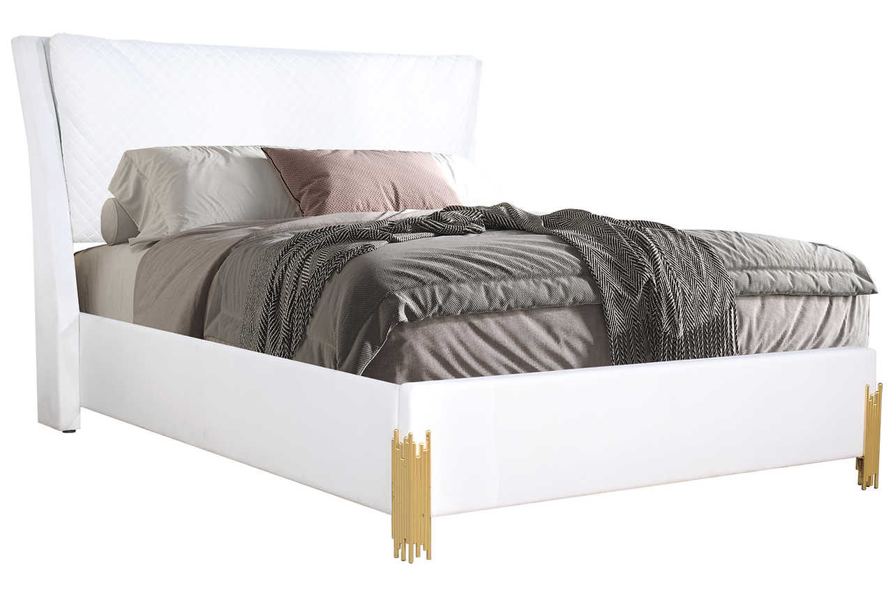 Glamor White Velvet Upholstered Sleigh Panel Bedroom Set - Image 2