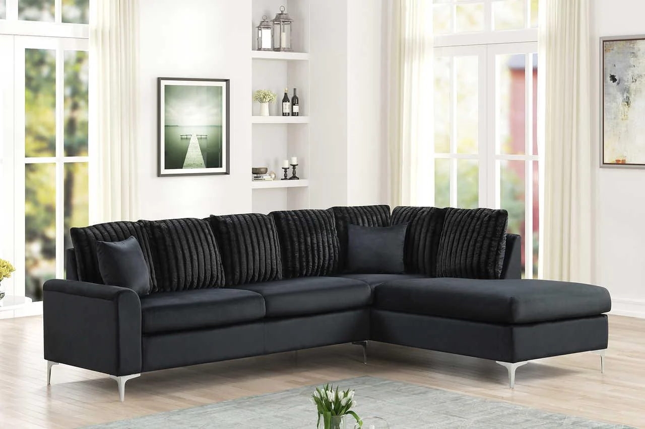 Elina Black Velvet Sectional - Image 1