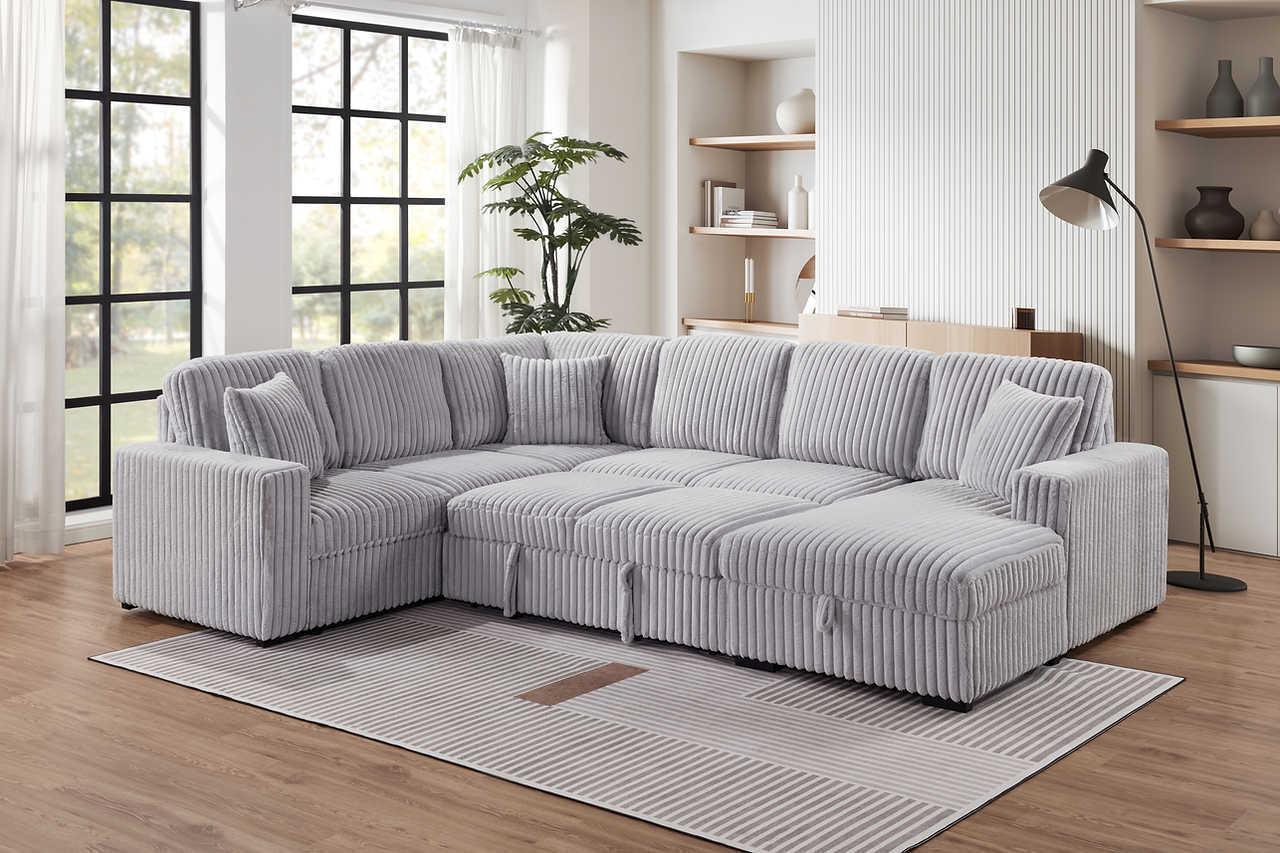 Raha Gray Soft Fabric Storage Sectional with Pull Out Bed - Image 2