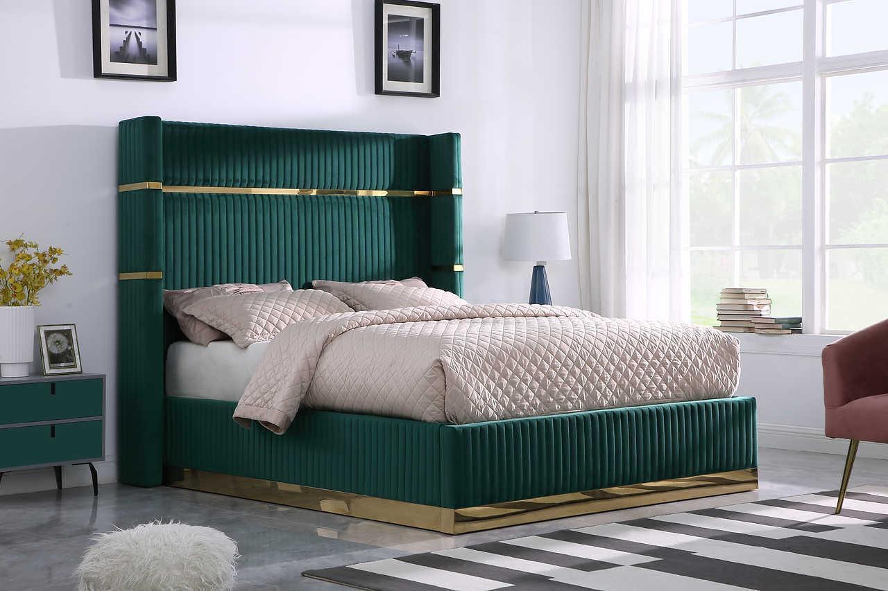 Aspen Green Velvet Upholstered Platform King Bed - Image 3