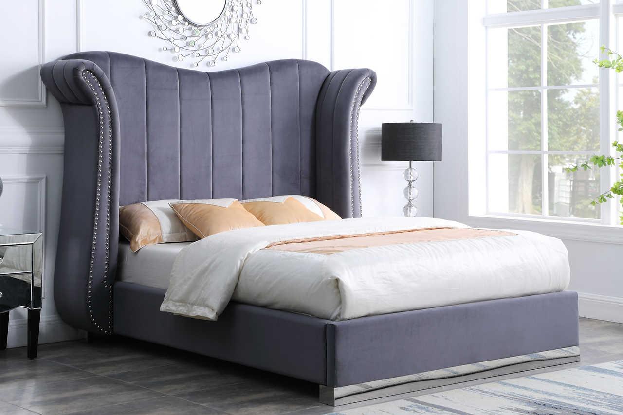 Luna Gray 66"H Velvet Upholstered Queen Bed - Image 1