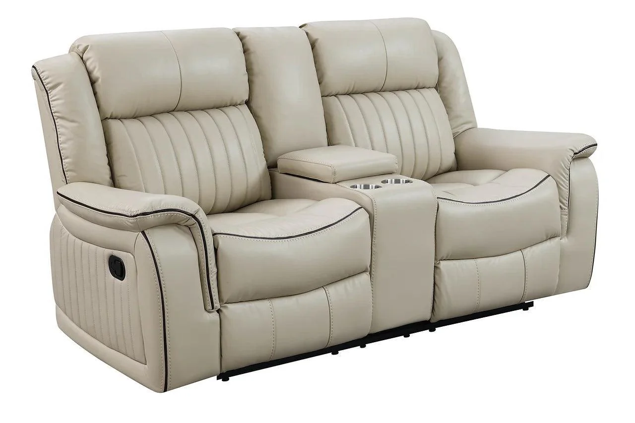 Lavon Cream Faux Leather Reclining Set - Image 3