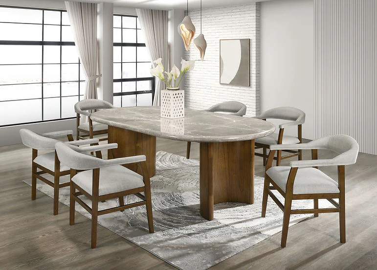 Cyra Marble Oval Dining Room Set - Image 1