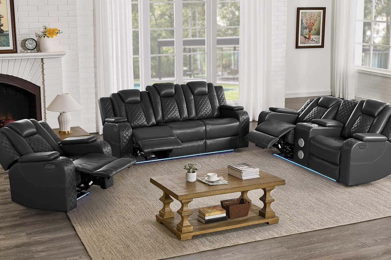 Eclipse Black Air Leather 3-Piece Power Reclining Set - Image 1