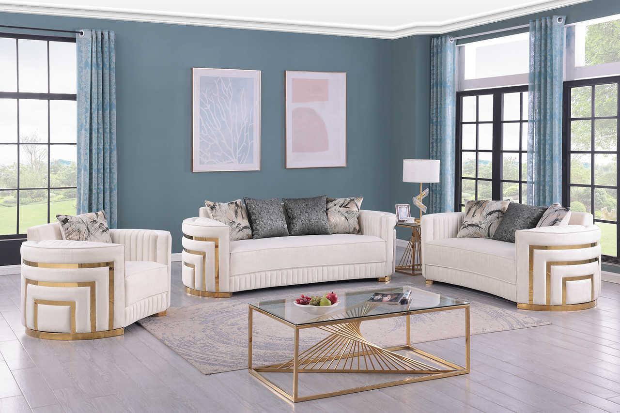 Minerva Cream Velvet Living Room Set - Image 1