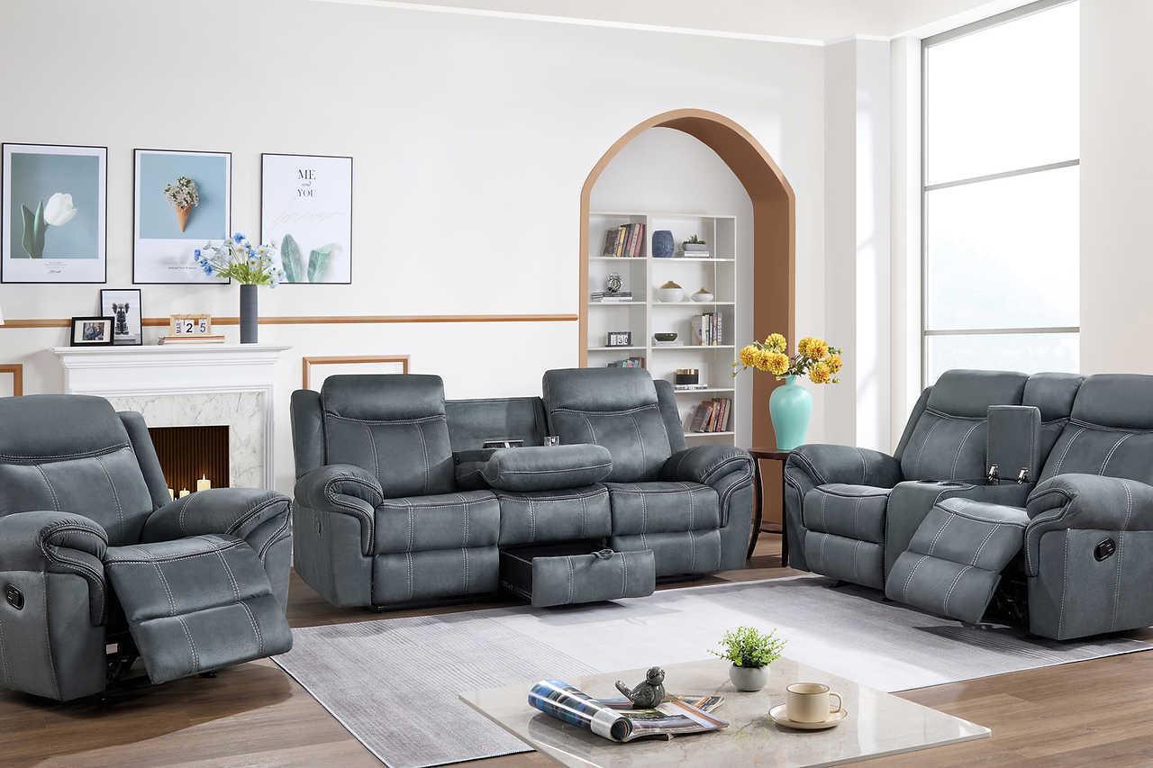 Rio Grande Gray Microfiber 3-Piece Reclining Set - Image 1