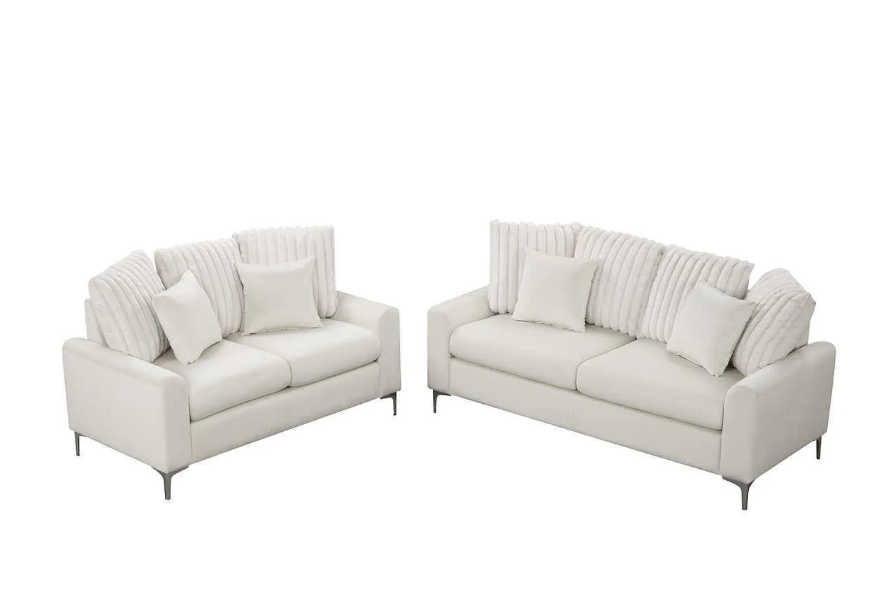 Elina Beige Velvet 2-Piece Living Room Set - Image 2