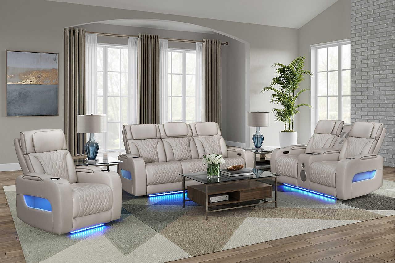 Skyline Beige Leather 3-Piece Power Reclining Set - Image 2