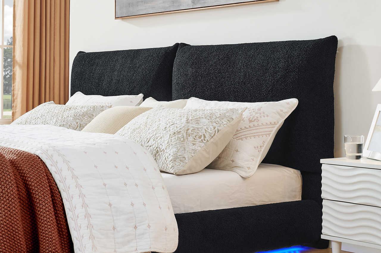 Zima Black LED Upholstered Platform Queen Bed - Image 3