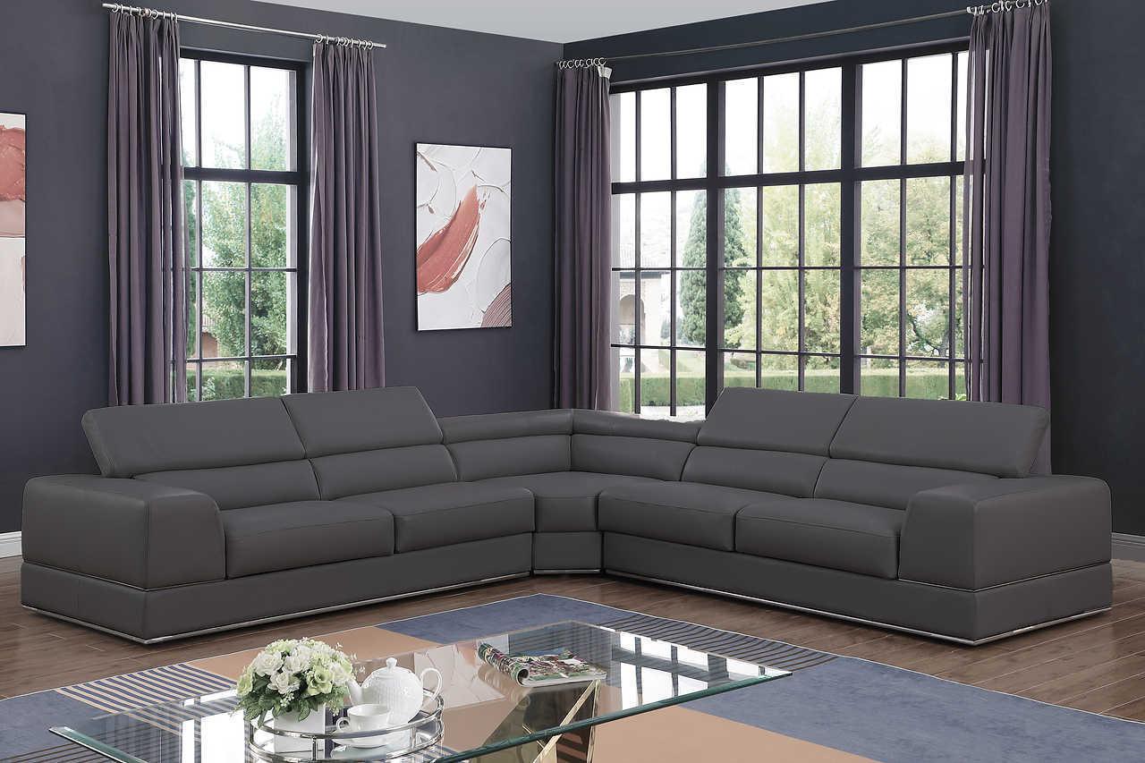 Pella Dark Grey Leather Sectional - Image 1