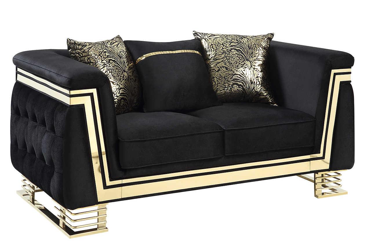 Ashton Black Gold Upholstered Living Room Set - Image 3